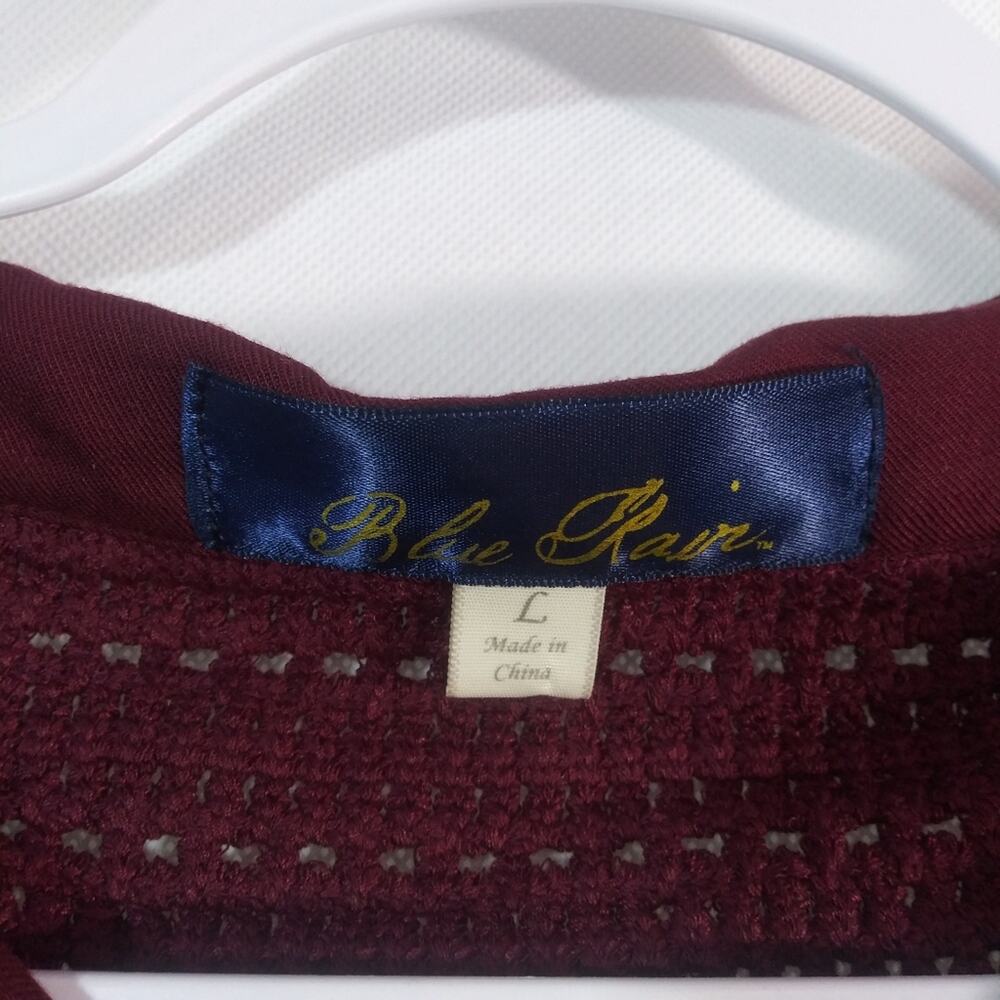 Blue Rain Anorak Vest Crochet Back Panel Pockets Button Burgundy Red Tan Size L - Picture 5 of 6